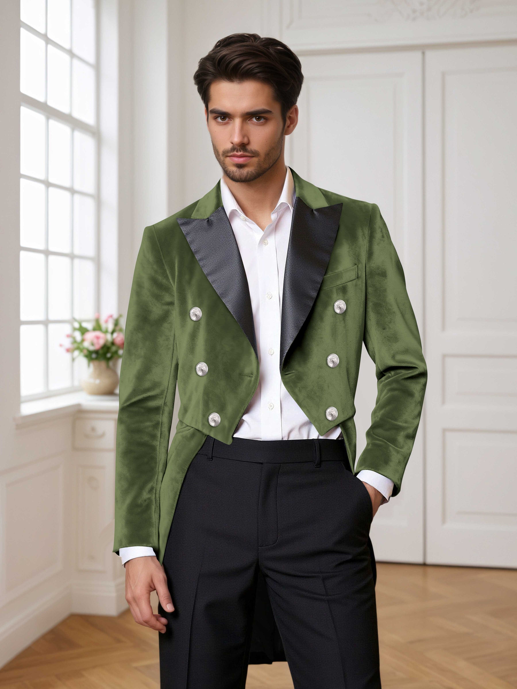 Velvet Double Breasted Peak Lapel Men's 2 Pieces Tuxedo Suit For Wedding Dinner