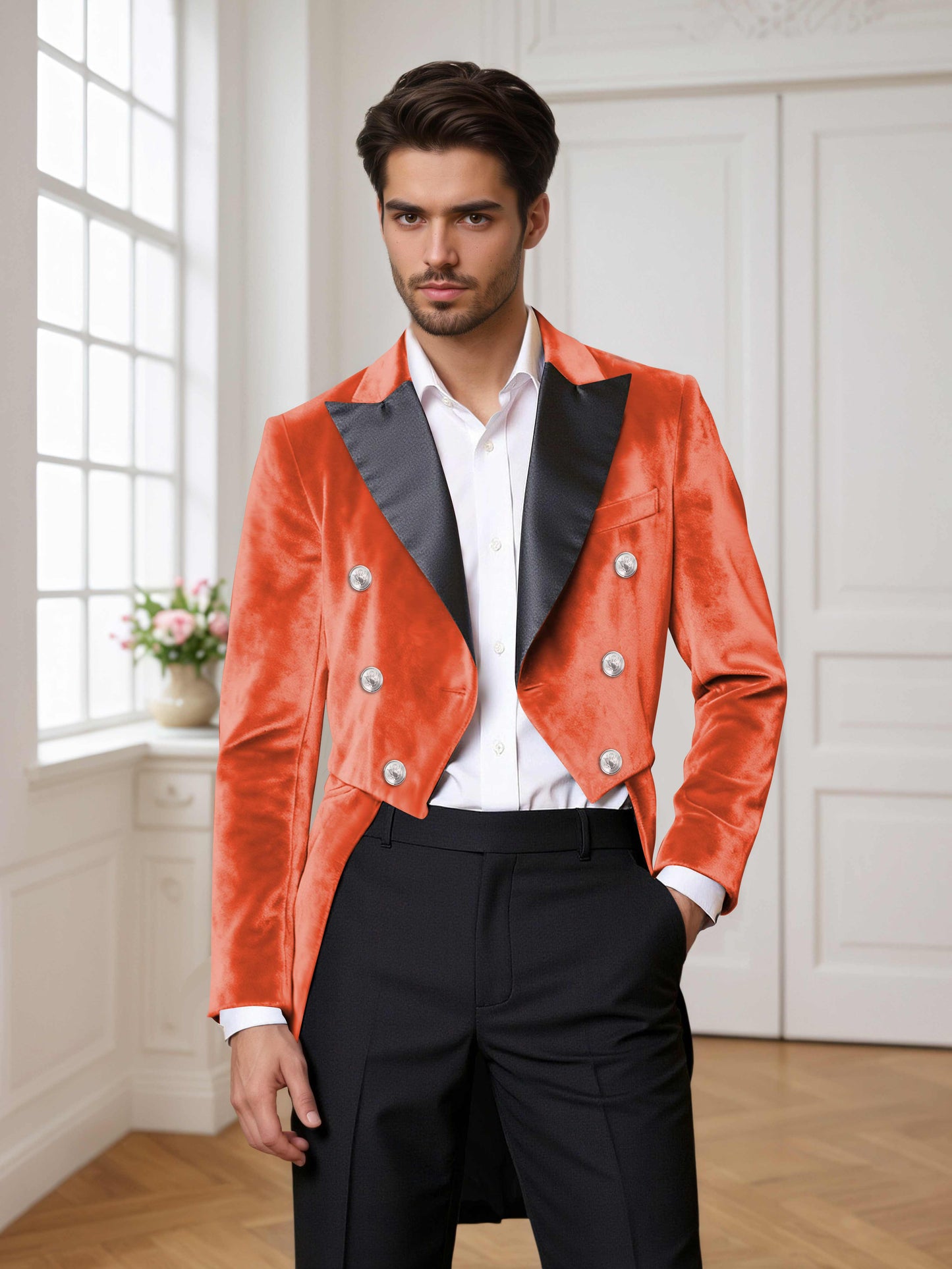 Velvet Double Breasted Peak Lapel Men's 2 Pieces Tuxedo Suit For Wedding Dinner