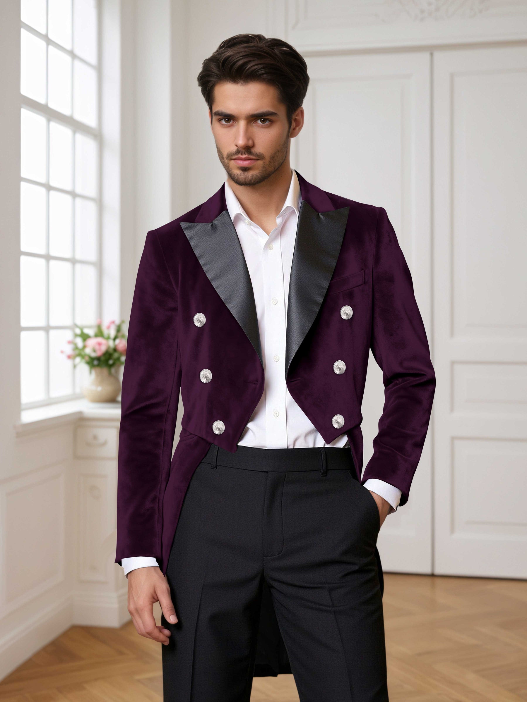 Velvet Double Breasted Peak Lapel Men's 2 Pieces Tuxedo Suit For Wedding Dinner