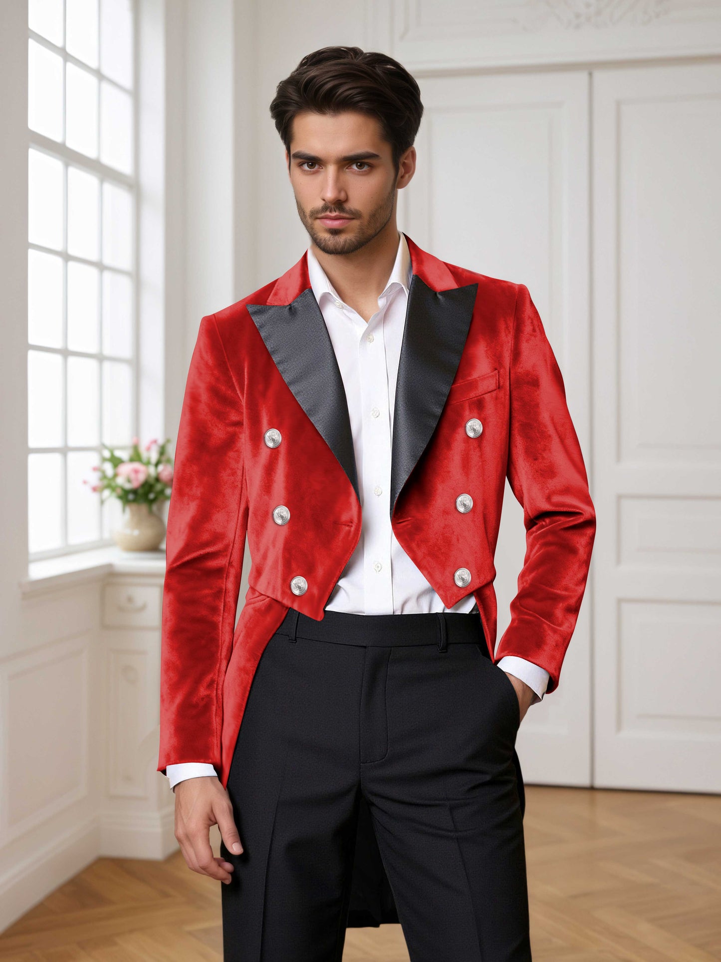 Velvet Double Breasted Peak Lapel Men's 2 Pieces Tuxedo Suit For Wedding Dinner