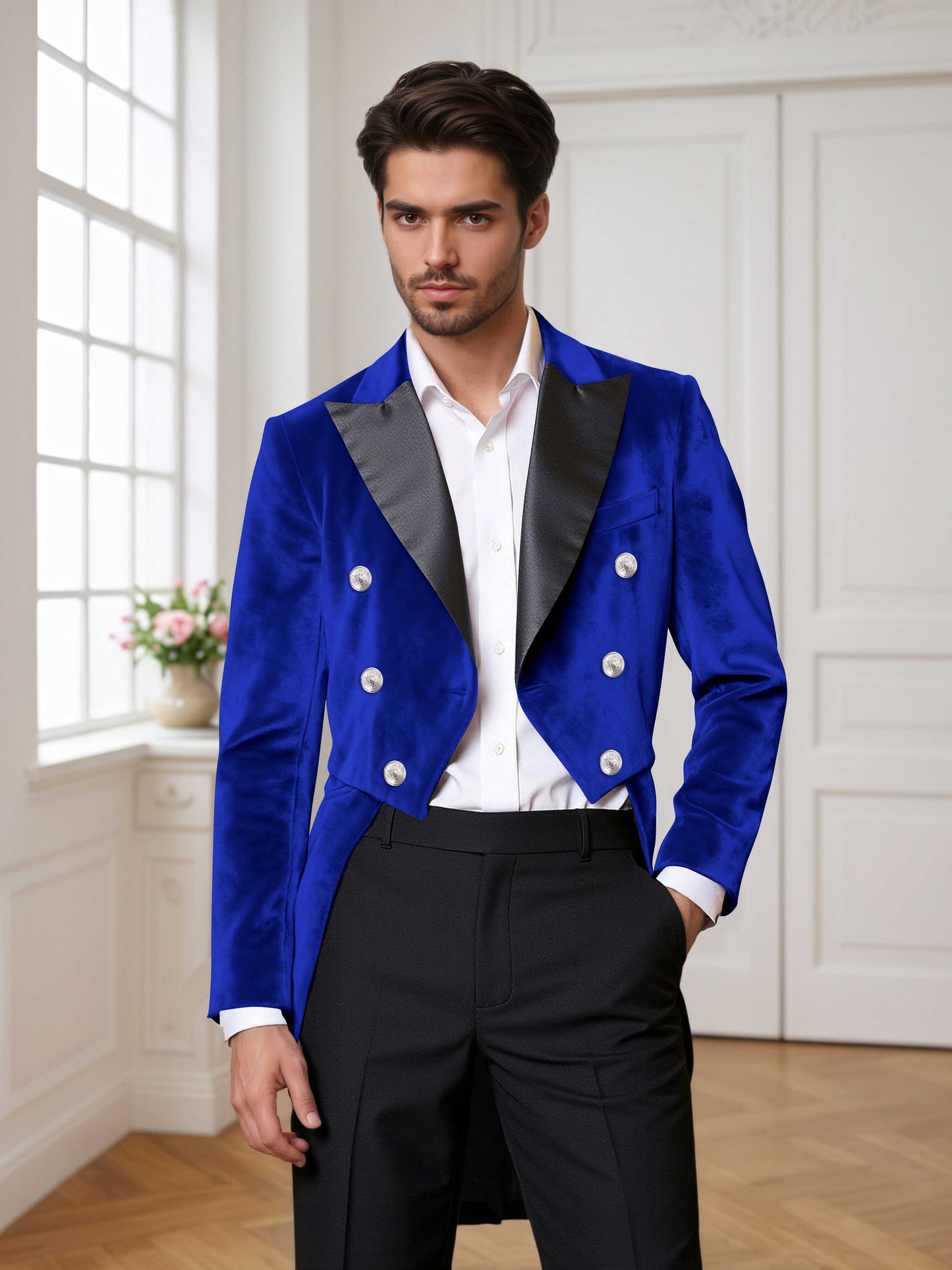 Velvet Double Breasted Peak Lapel Men's 2 Pieces Tuxedo Suit For Wedding Dinner