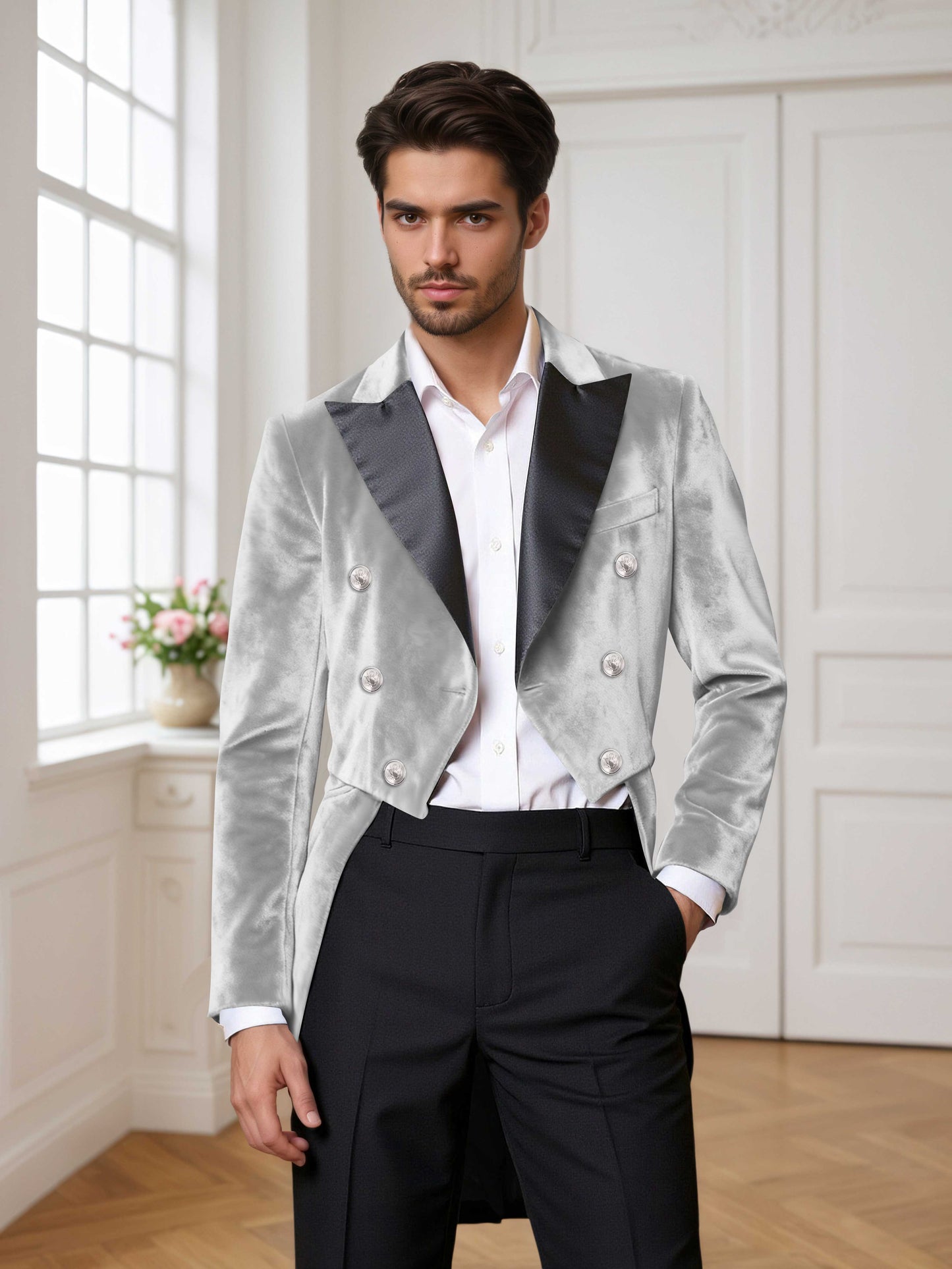 Velvet Double Breasted Peak Lapel Men's 2 Pieces Tuxedo Suit For Wedding Dinner