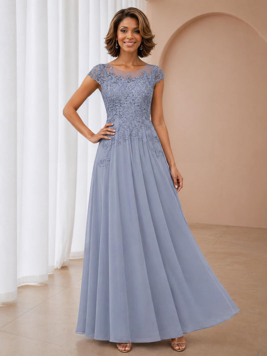 Verona Elegant A-Line Illusion Long Chiffon Mother of the Bride & Groom Dresses