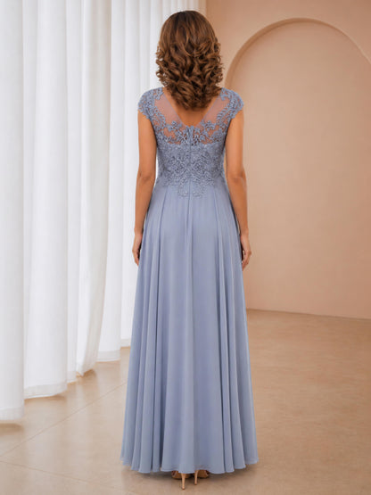 Verona Elegant A-Line Illusion Long Chiffon Mother of the Bride & Groom Dresses