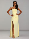 Viona Stylish Strapless Ruffles Long Prom Dresses with Slit