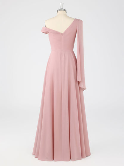 Virella A-Line One Shoulder Pleated Floor Length Bridesmaid Dresses with Slit