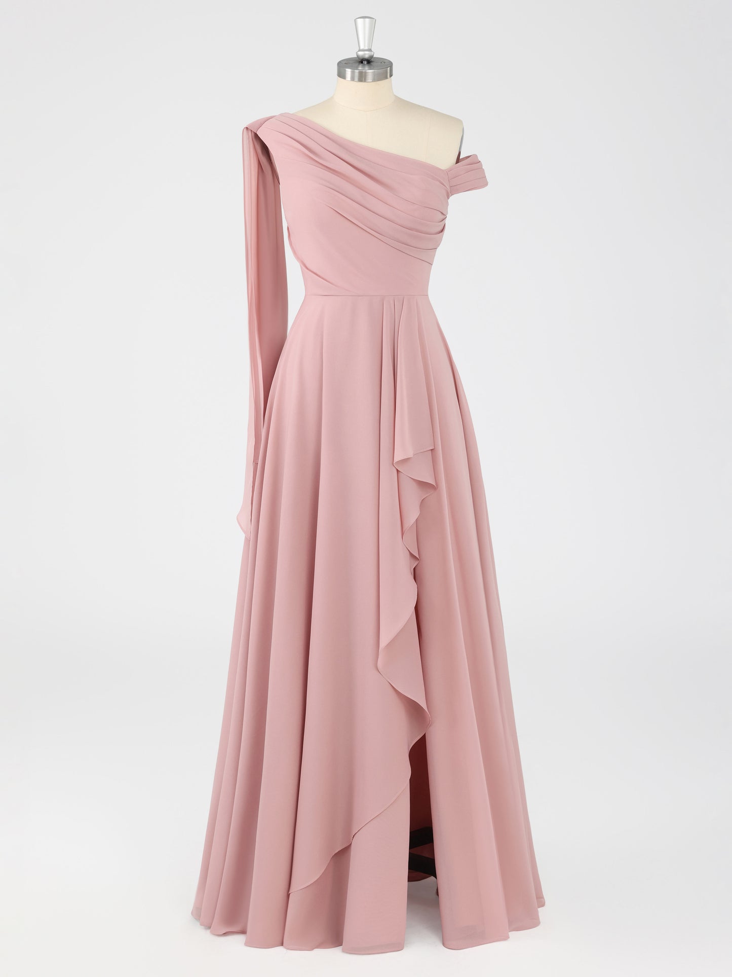 Virella A-Line One Shoulder Pleated Floor Length Bridesmaid Dresses with Slit