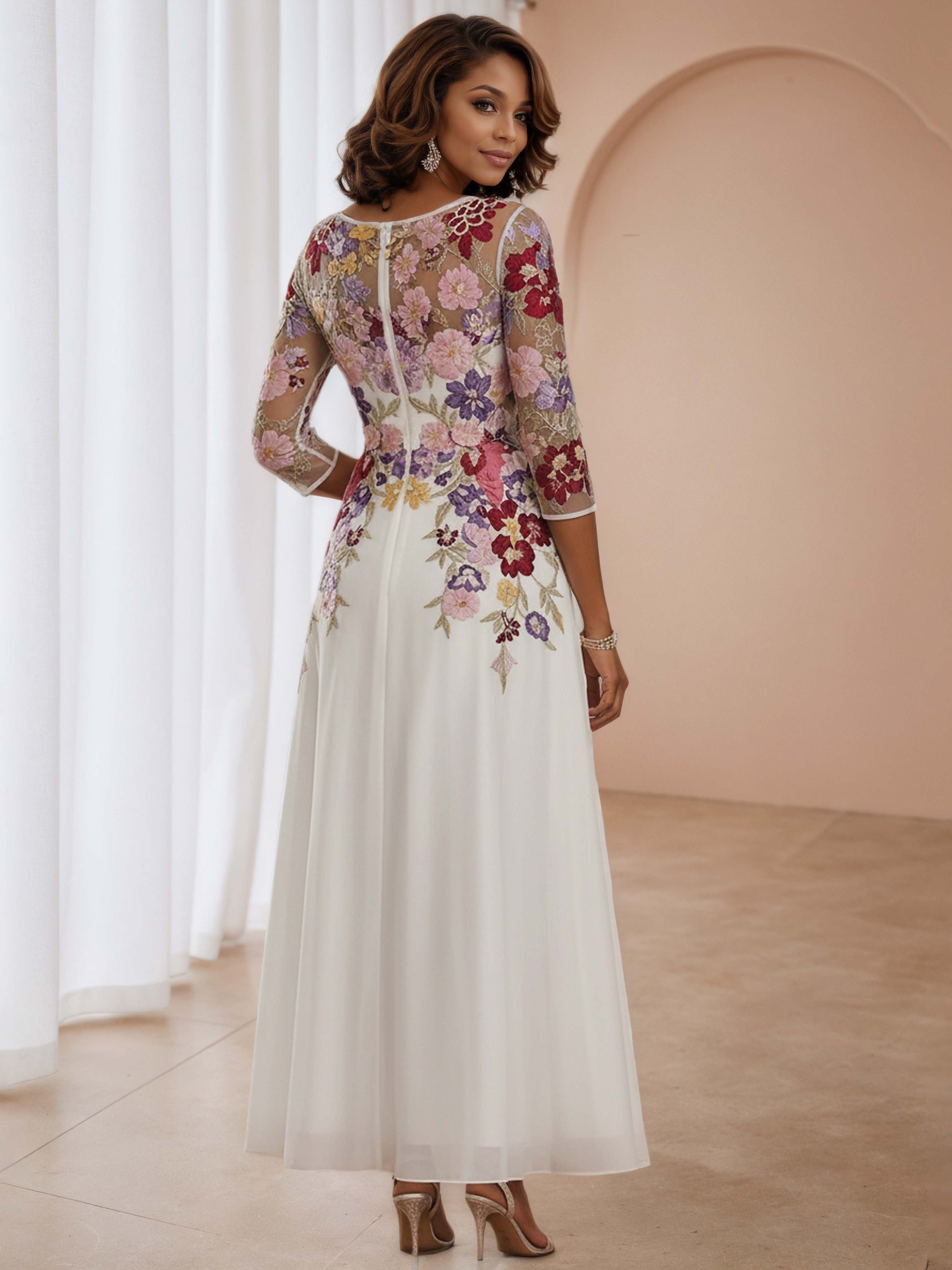 Viviana Charming Illusion Floral Lace Long Chiffon Mother of the Bride – Cathnina