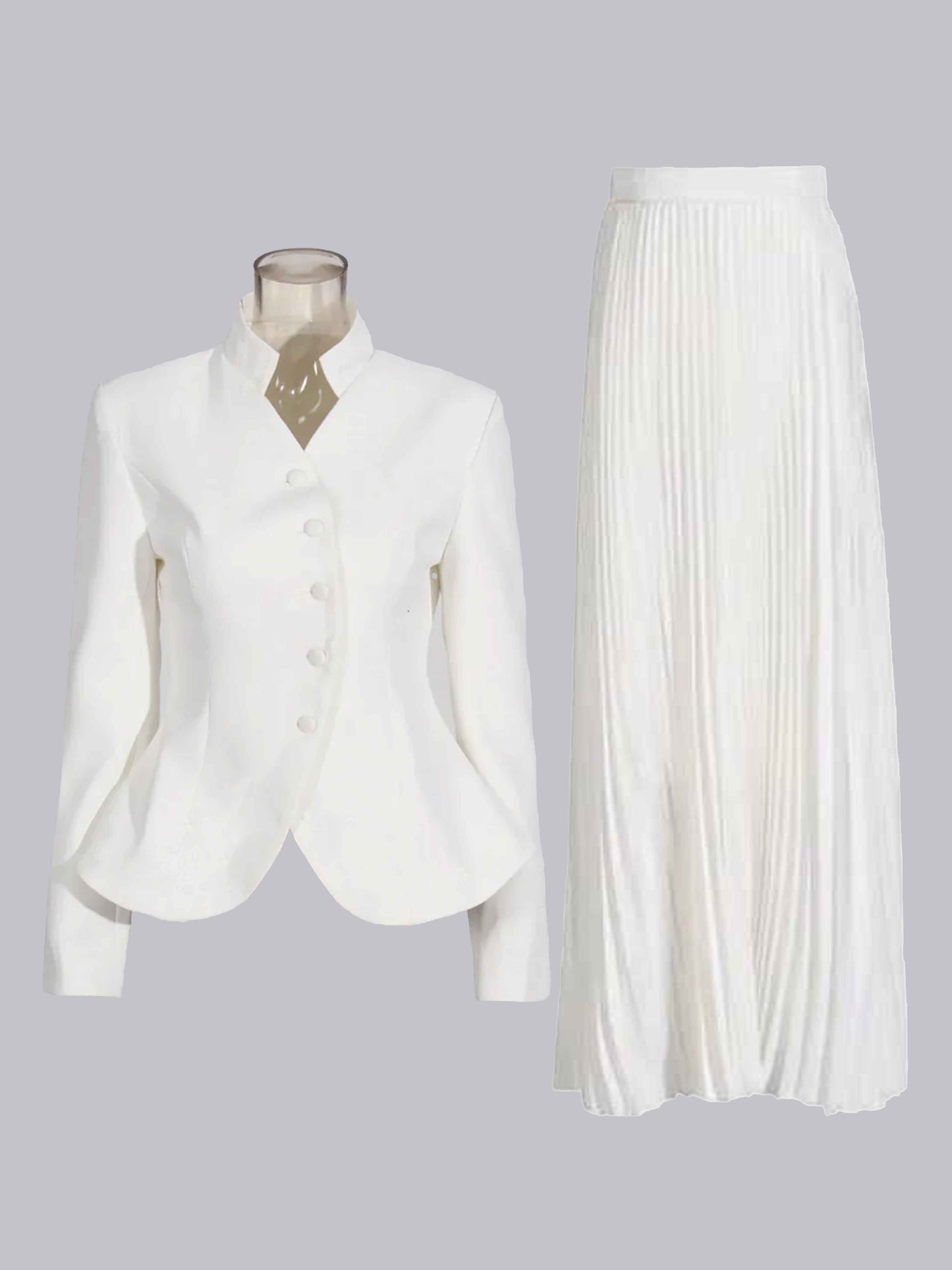 Elegant Women's 2 Pieces Slim Fit Five Buttons Blazer and Skirts Suit Set