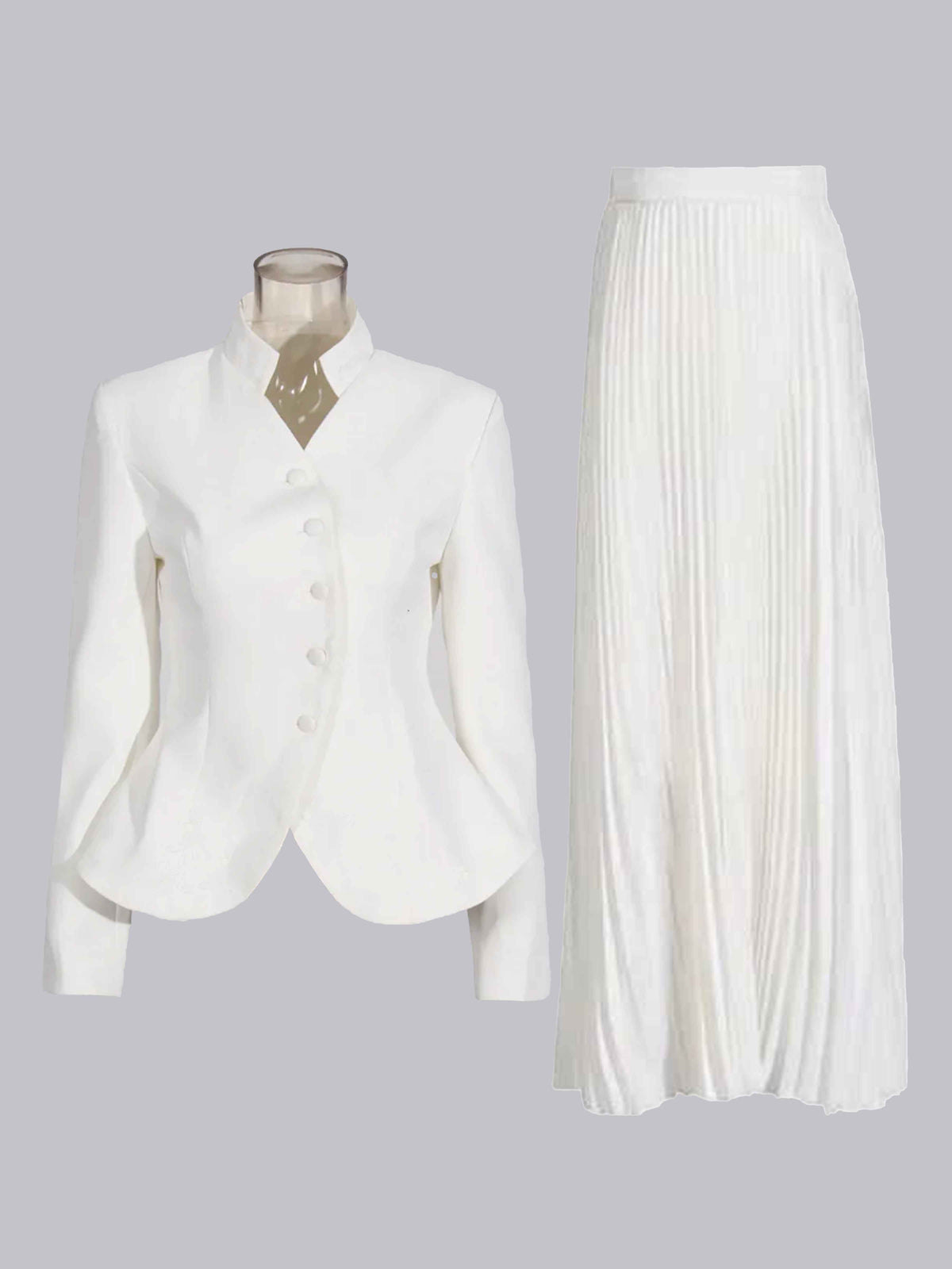 Elegant Women's 2 Pieces Slim Fit Five Buttons Blazer and Skirts Suit Set
