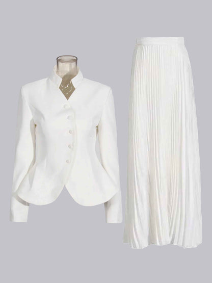 Elegant Women's 2 Pieces Slim Fit Five Buttons Blazer and Skirts Suit Set