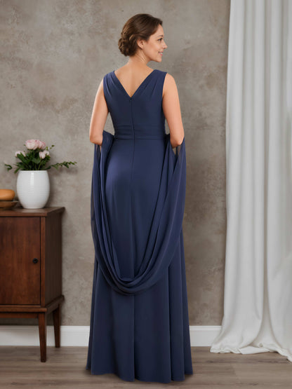 Willa Stylish A-line V-neck Floor-Length Chiffon Mother of the Bride Dresses with Appliques Lace
