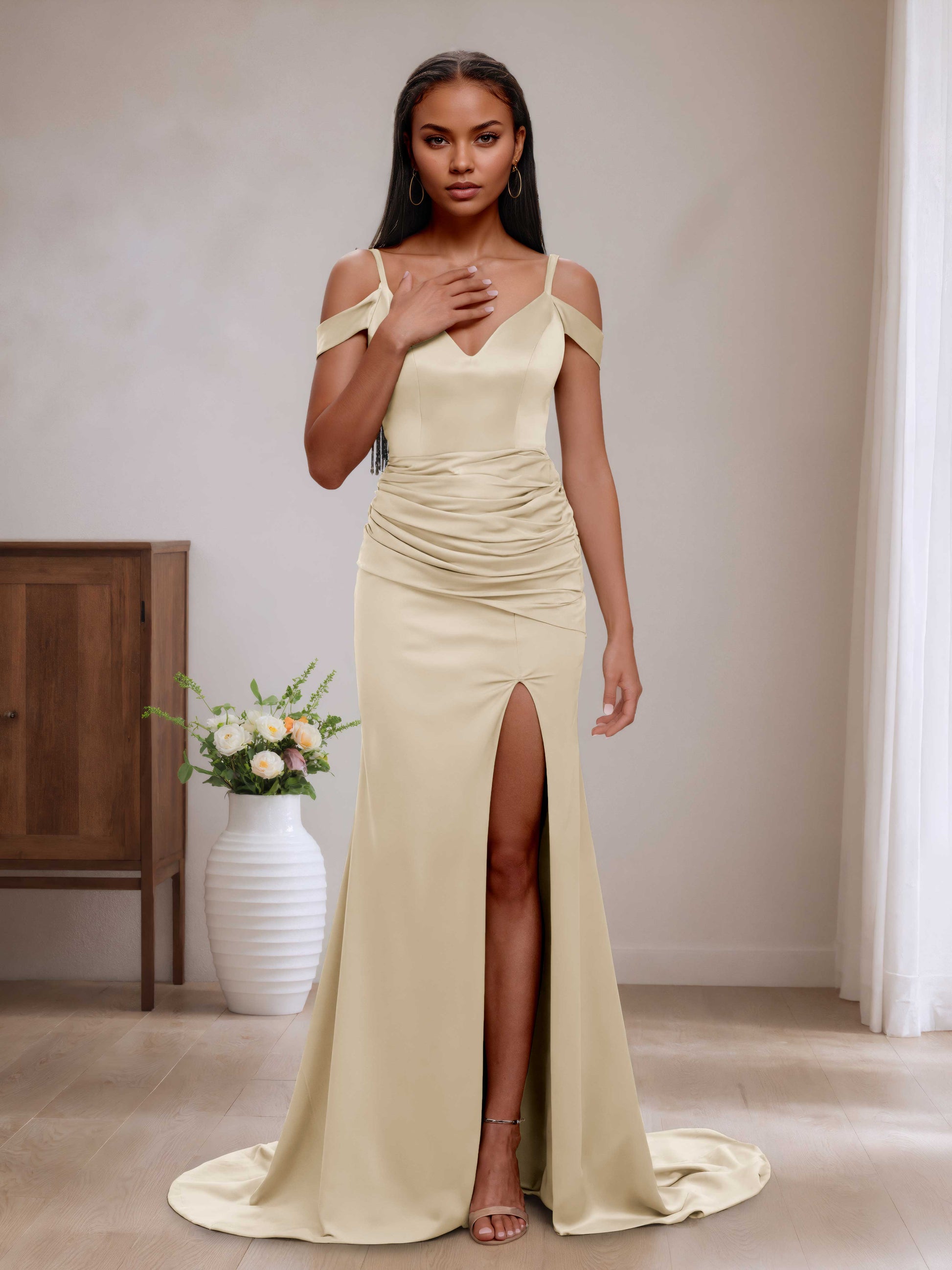 Winnie Stylish Off-the-Shoulder Bridesmaid Dresses with Slit Cathnina Winnie Stylish Off-the-Shoulder Bridesmaid Dresses with Slit Cathnina