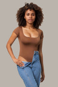 Woman Square Neck Short Sleeves Shapwear Bodysuit