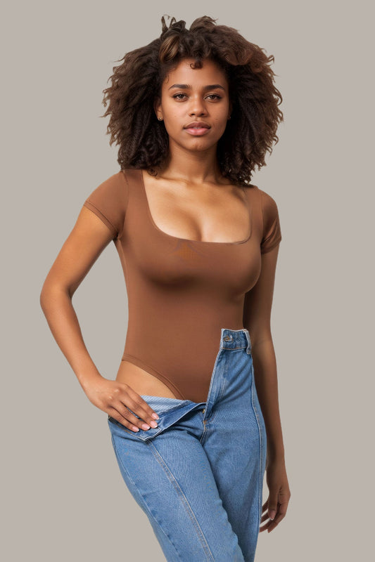 Woman Square Neck Short Sleeves Shapwear Bodysuit