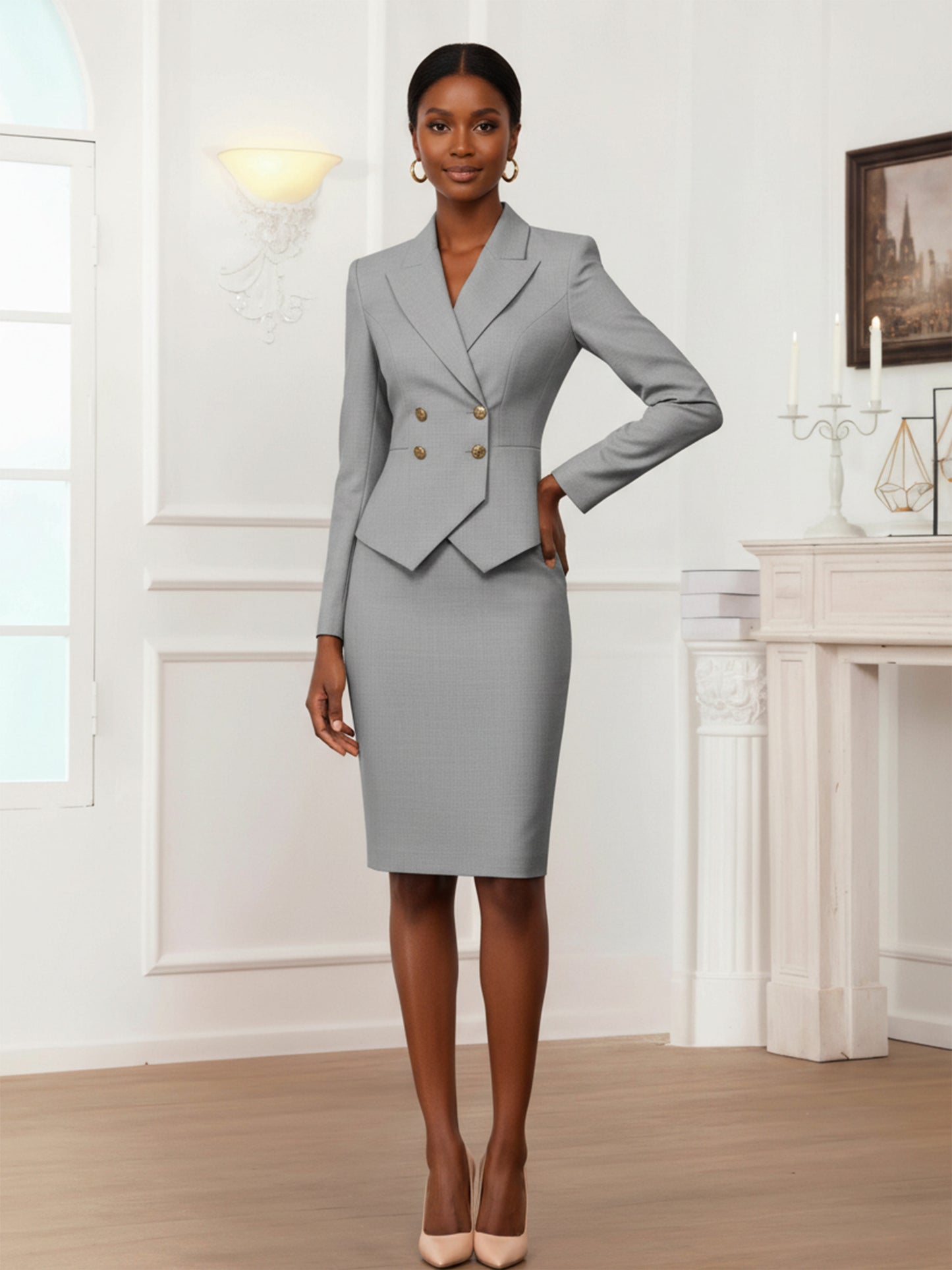 Women's Peak Lapel Double Breasted 2 Pieces Suits