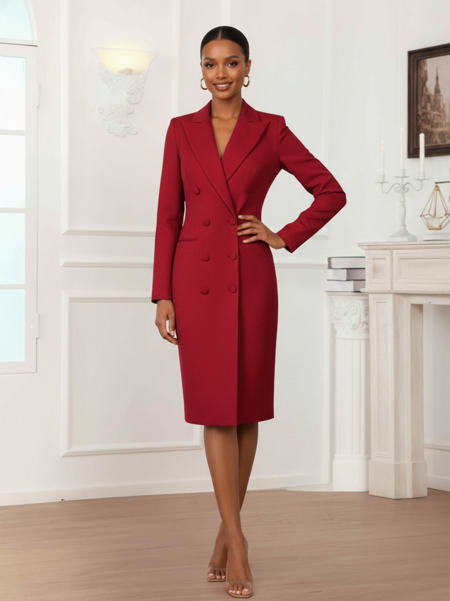 Women's Peak Lapel Double Breasted Tailored Fit Blazer Jacket