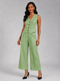 Women's Linen Vest and Wide Leg Pants Set for Vacation