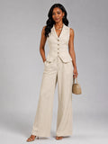 Women's Sleeveless Linen Vest Pantsuit Set for Summer
