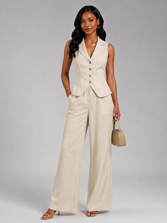 Women’s Sleeveless Linen Vest Pantsuit Set for Summer