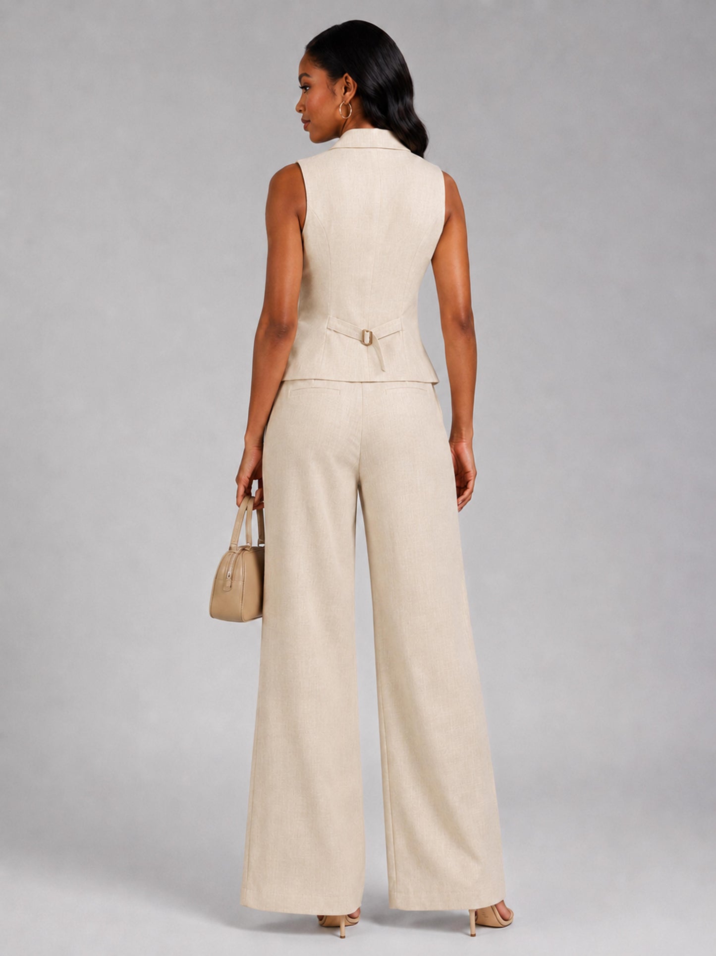 Women’s Sleeveless Linen Vest Pantsuit Set for Summer