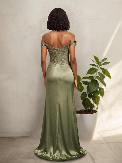 Xalina Trendy Sleeveless 3D Floral Corset Prom Dresses with Slit