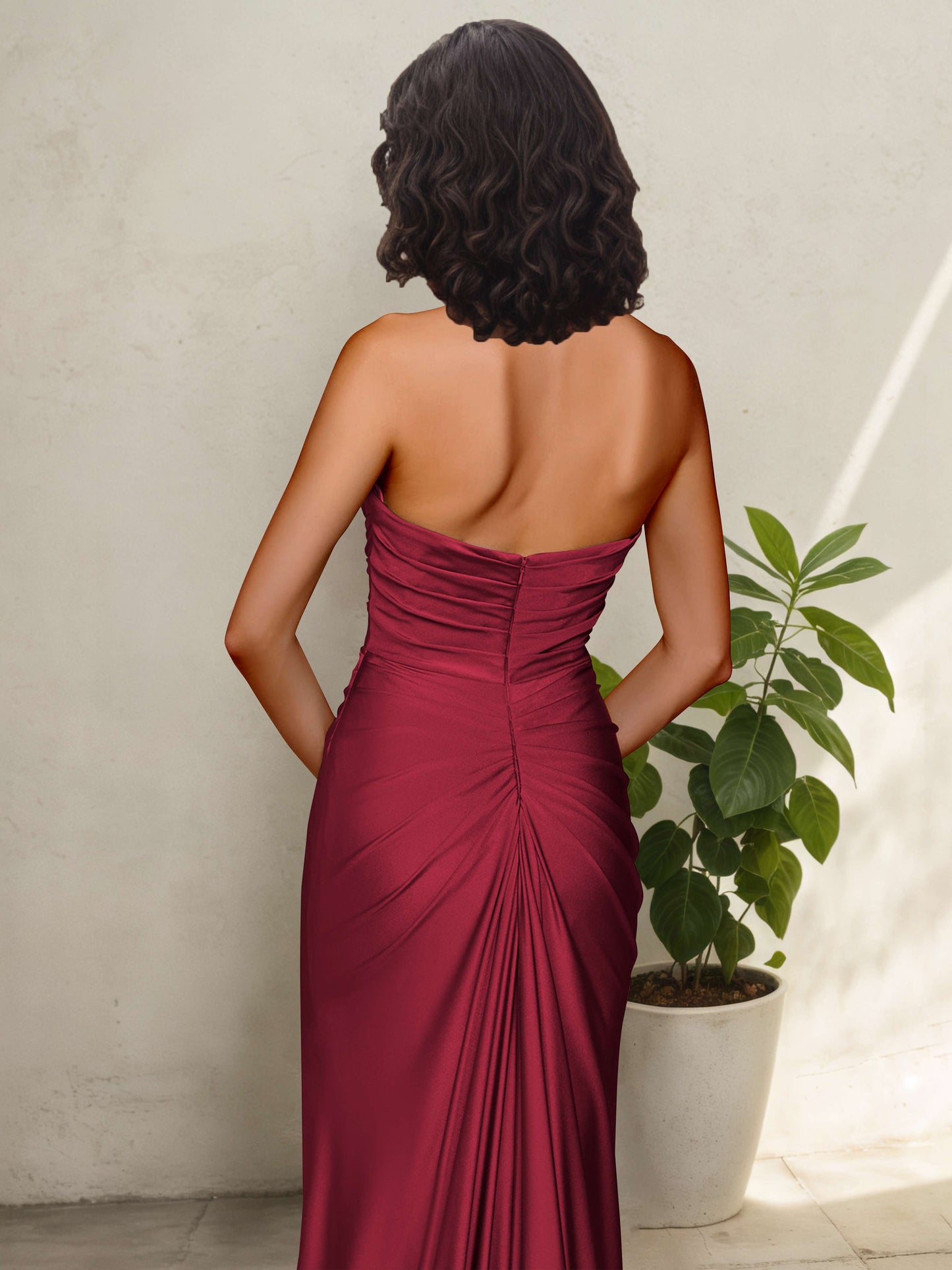 Zelira Modest Halter Pleated Long Mermaid Fitted Prom Dresses