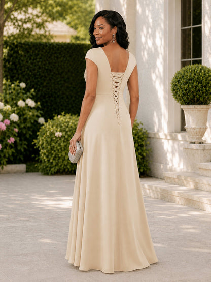 Amelisse A-Line Scoop Lace Appliqued Floor Length Mother of the Bride Dresses