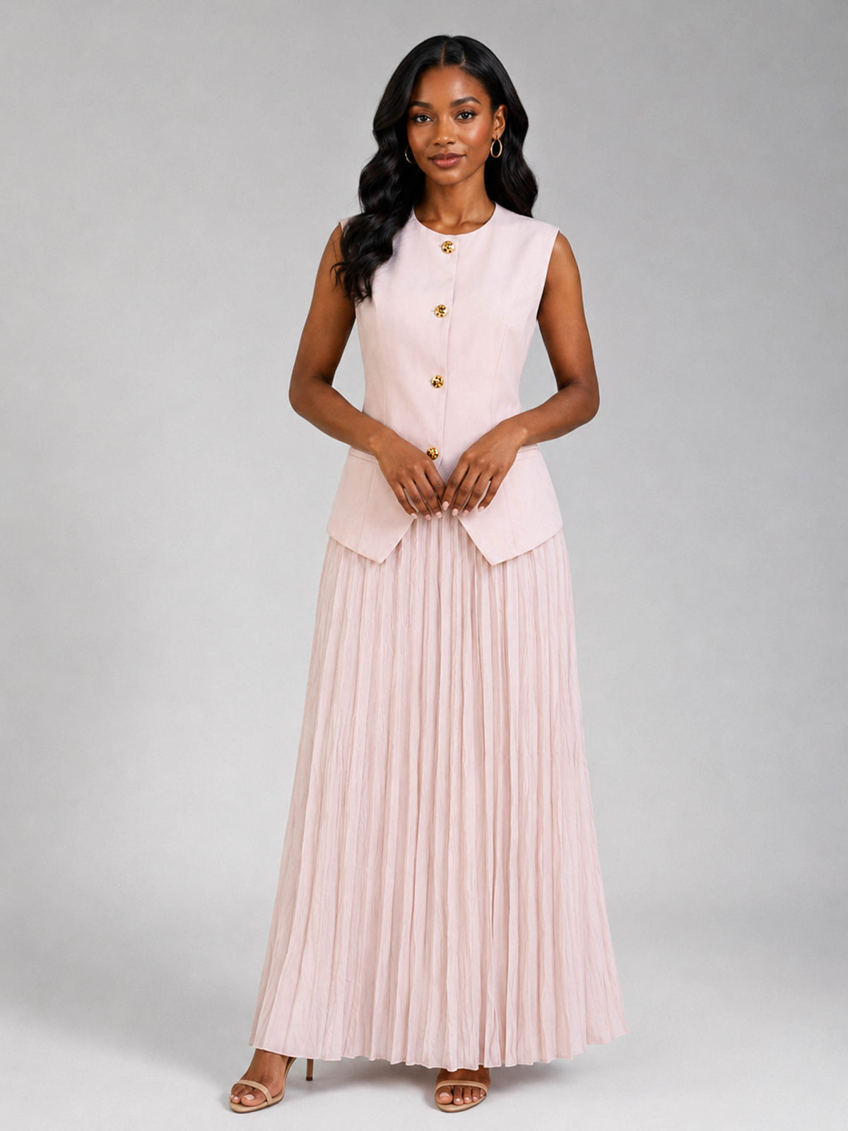 Chic Women's Vest and Pleated A-Line Skirt Set for Vacation