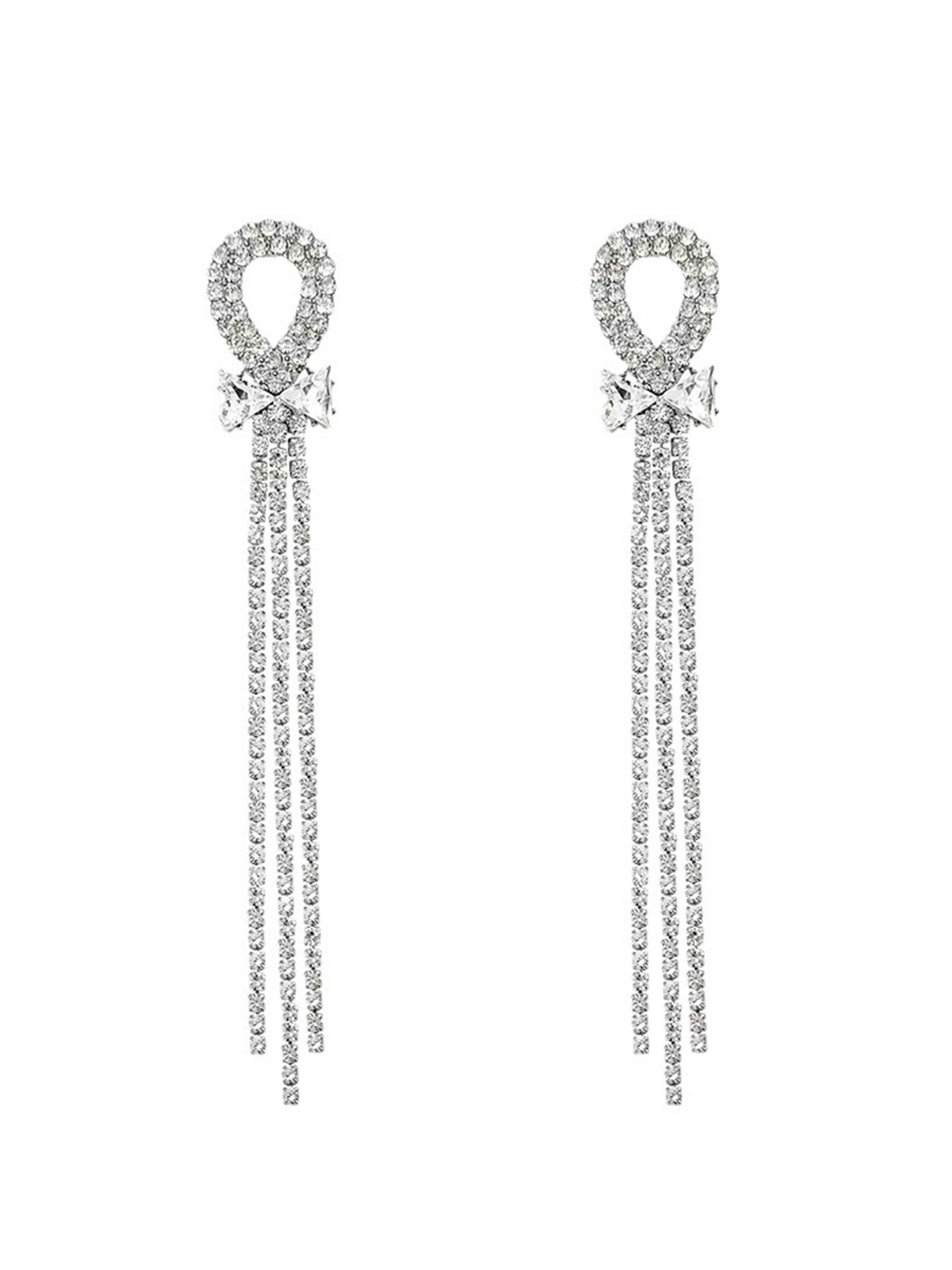 Shiny Long Rhinestone Tassel Earrings