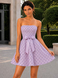 Halvoria Strapless Beaded Floral A-Line Mini Homecoming Dress with Bow