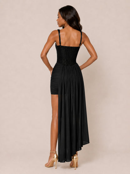 Havessa Corset Mini Homecoming Dress with Ruched Skirt and Draped Overlay