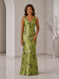 Lioressa V-Neck Floral Satin Sheath Mother of the Bride Dress