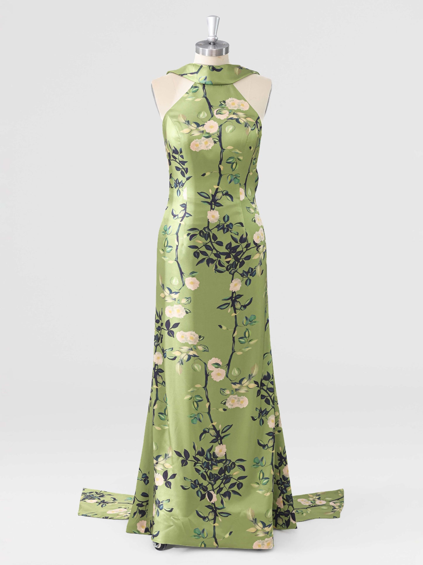 Marvella High Neck Floral Satin Bow Back Mother of the Bride Dress