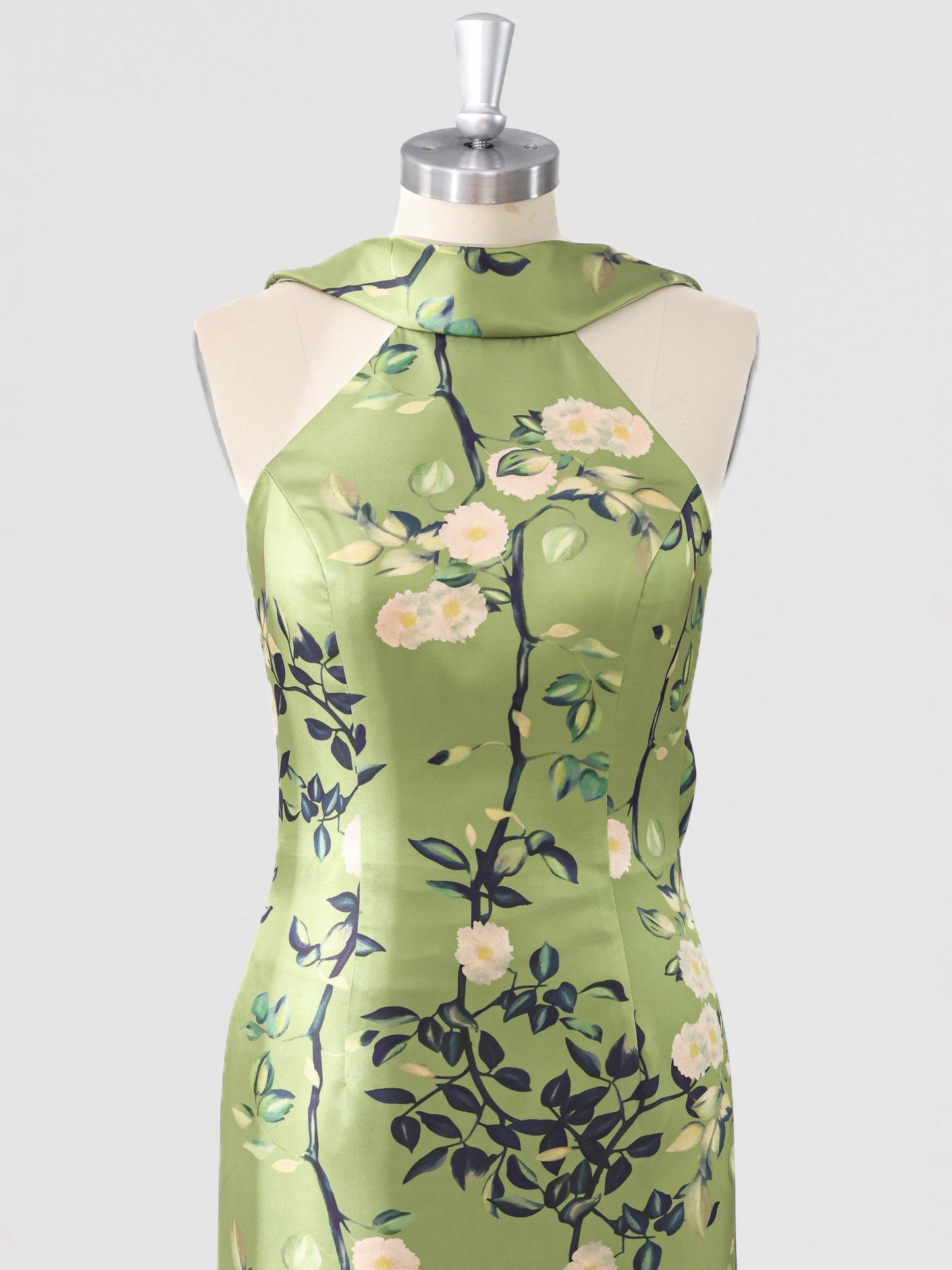 Marvella High Neck Floral Satin Bow Back Mother of the Bride Dress