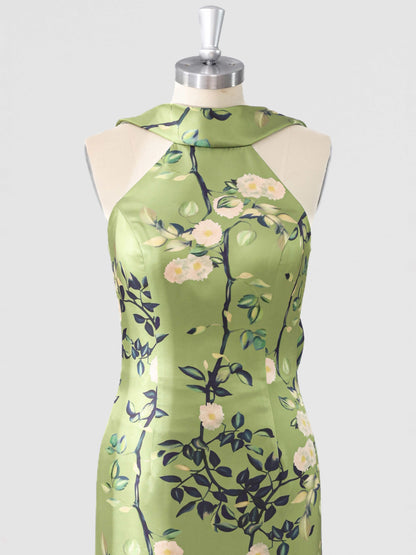 Marvella High Neck Floral Satin Bow Back Mother of the Bride Dress