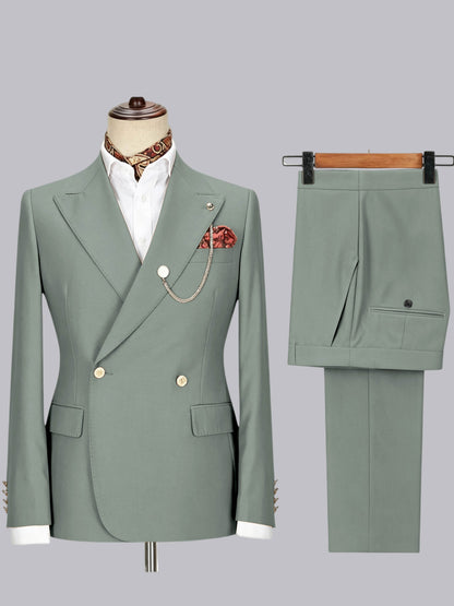 Men's Double-Breasted Peak Lapel 2-Piece Suit for Wedding & Prom
