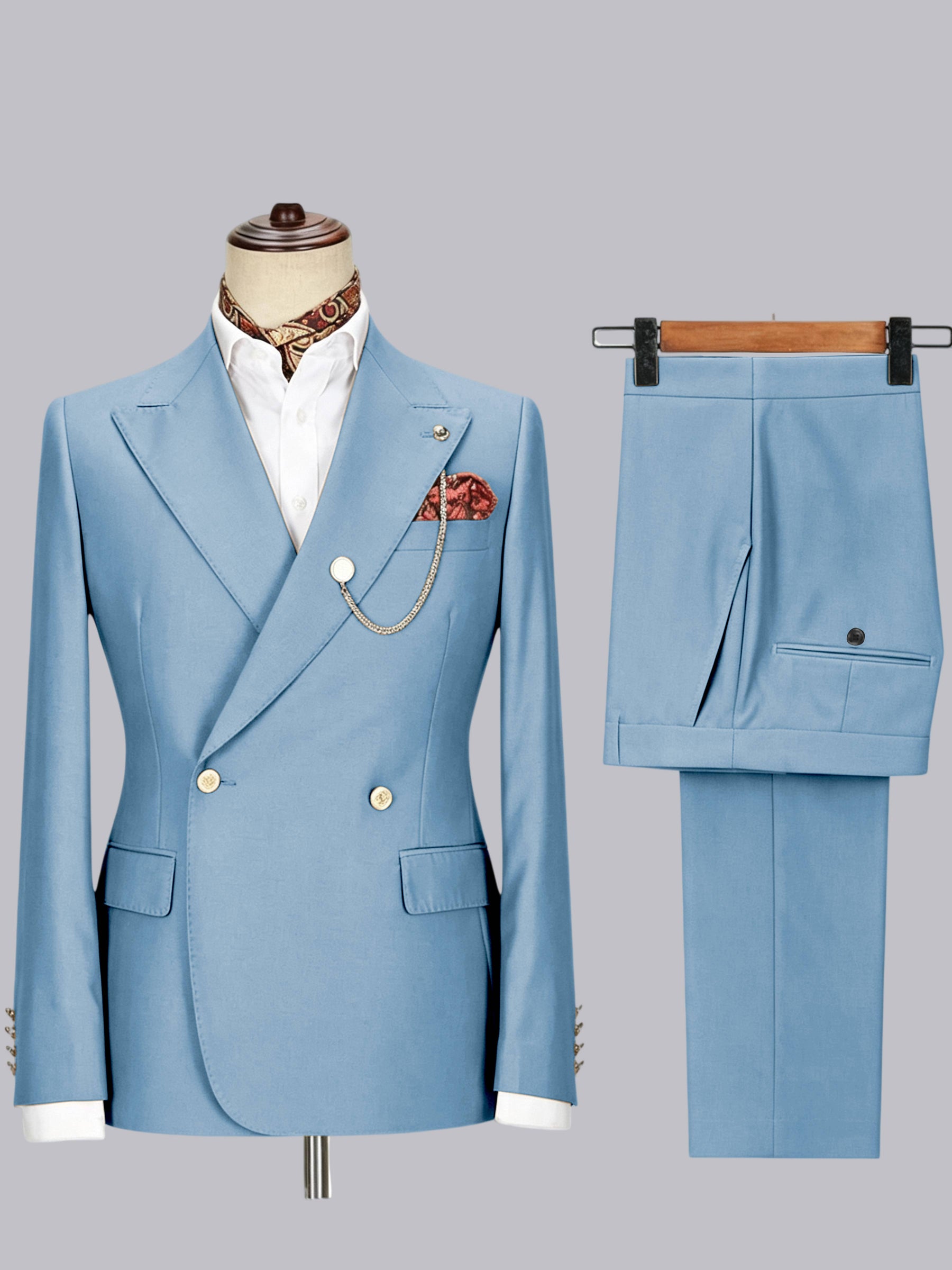 Men's Double-Breasted Peak Lapel 2-Piece Suit for Wedding & Prom