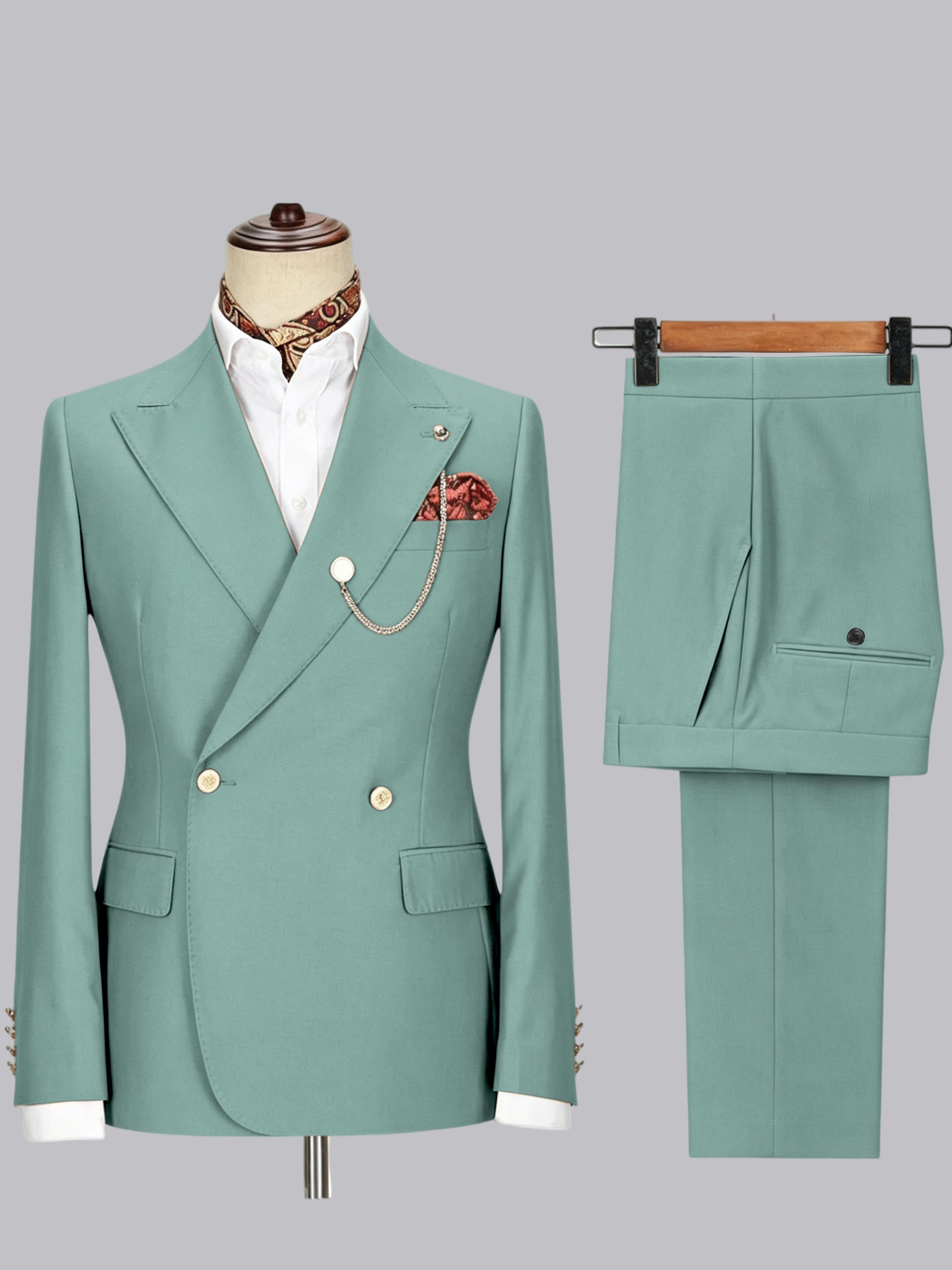 Men's Double-Breasted Peak Lapel 2-Piece Suit for Wedding & Prom