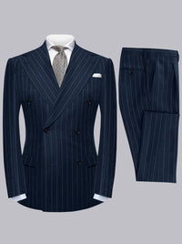 Men’s Double Breasted Vertical Pinstripe 2-Piece Suit for Formal Events