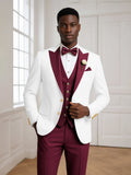 Modern Color Block Single Breasted Peak Lapel Men's 3 Pieces Suit For Groom