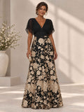Norvella V-Neck Floral Applique A-Line Mother of the Bride Dress