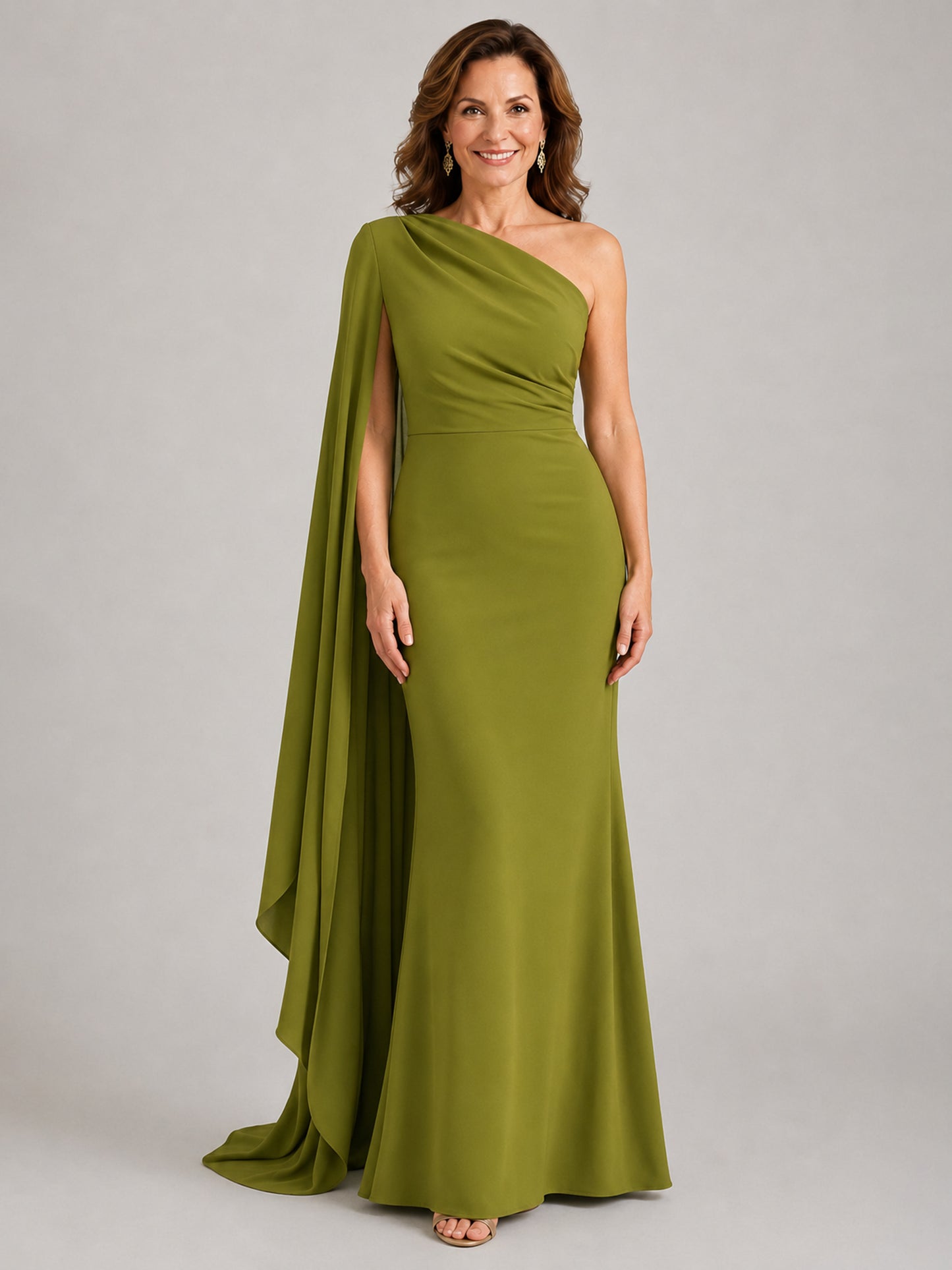 Seralyn One Shoulder Draped Cape Mother of the Bride Dress