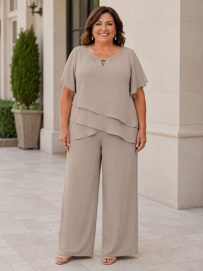 Valeria Plus Size Mother of the Bride Pantsuit with Sequin Chiffon