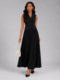 Women's Four Buttons Vest and Pleated A-Line Skirt Set