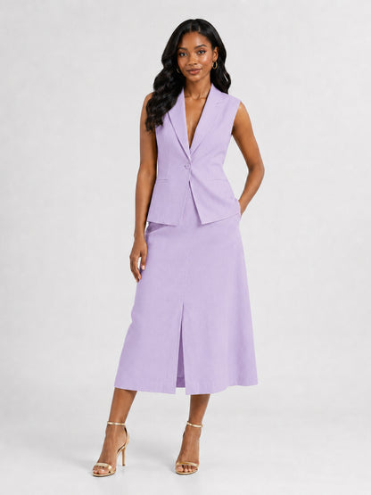 Women’s Notched Lapel Vest and Skirt 2 Pieces Set for Work