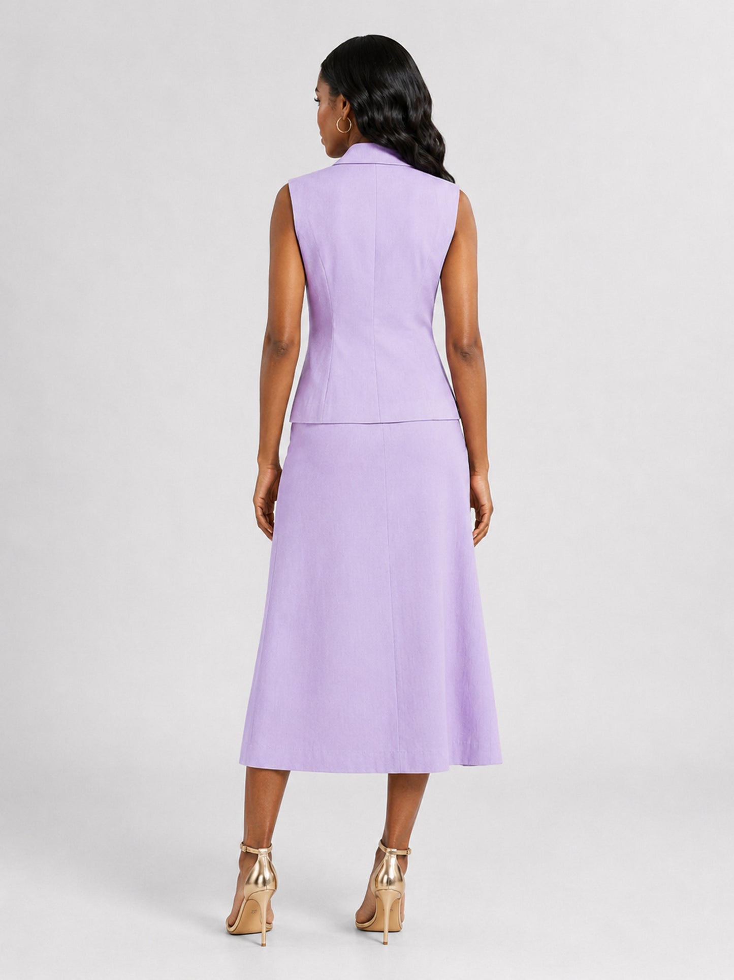 Women’s Notched Lapel Vest and Skirt 2 Pieces Set for Work