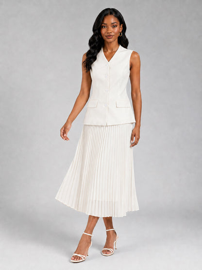 Women’s Vest Suit with Midi Pleated Chiffon Skirt Set