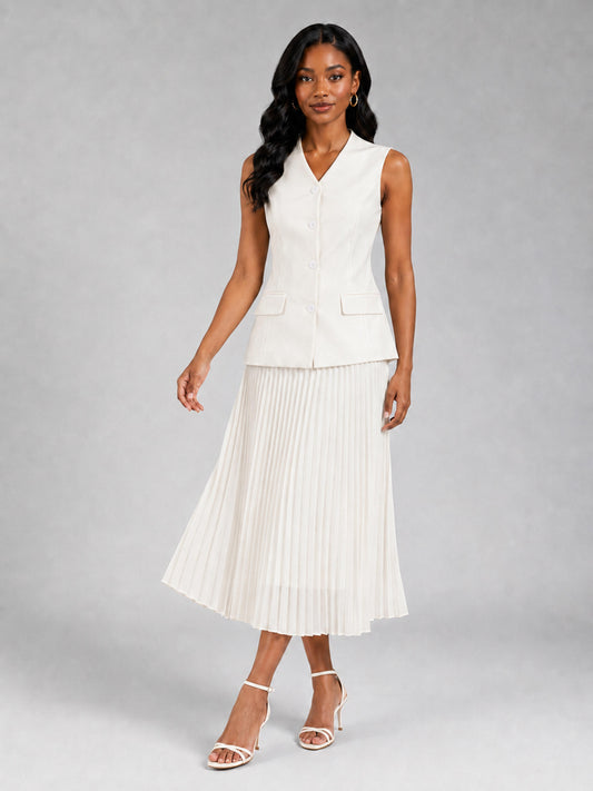 Women’s Vest Suit with Midi Pleated Chiffon Skirt Set