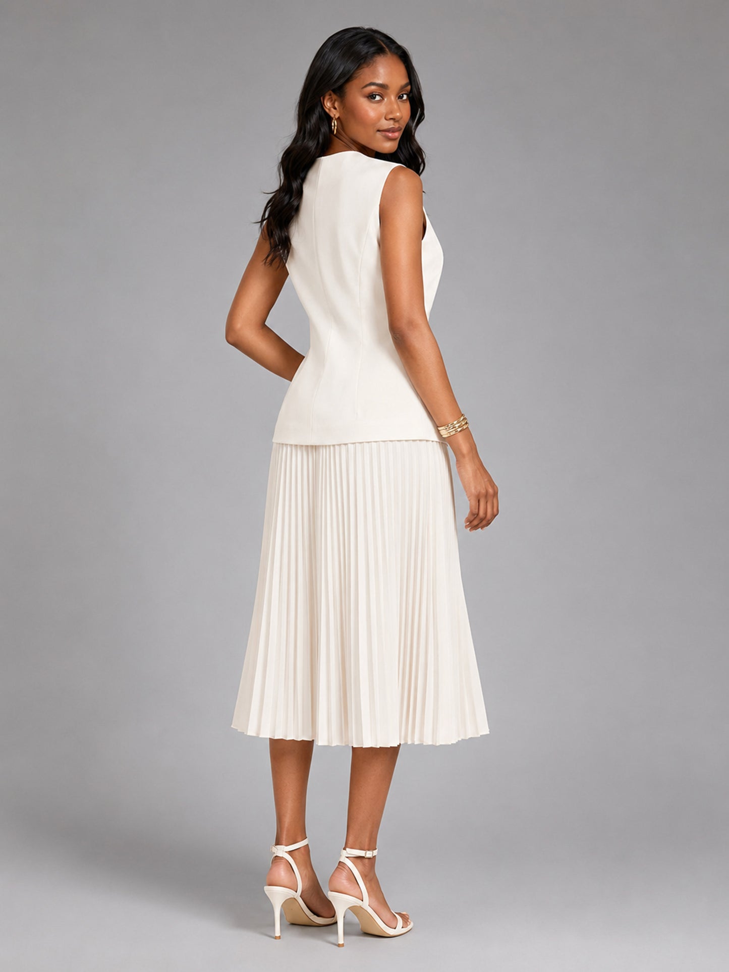 Women’s Vest Suit with Midi Pleated Chiffon Skirt Set